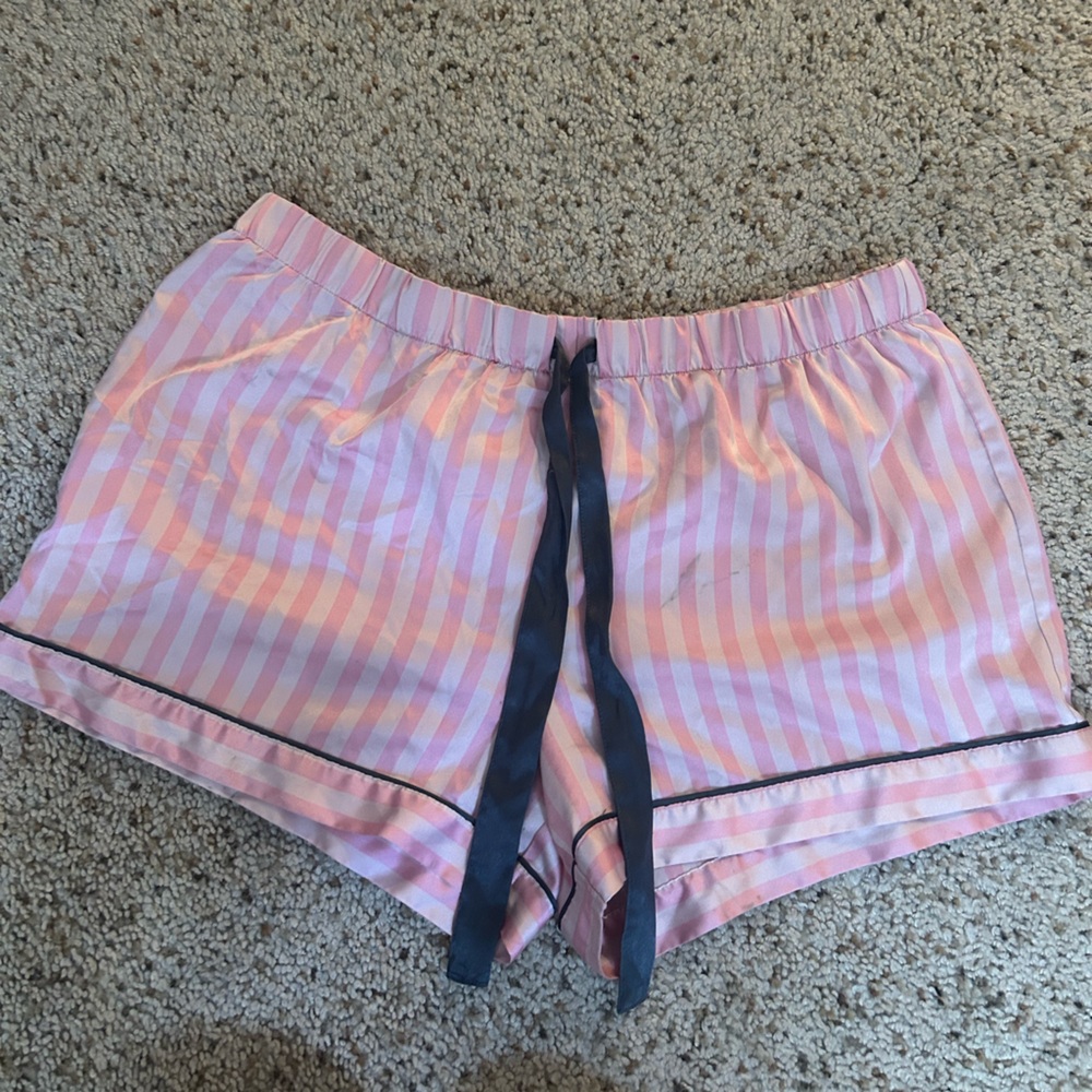 Vintage Victoria's Secret pink striped satin pj shorts